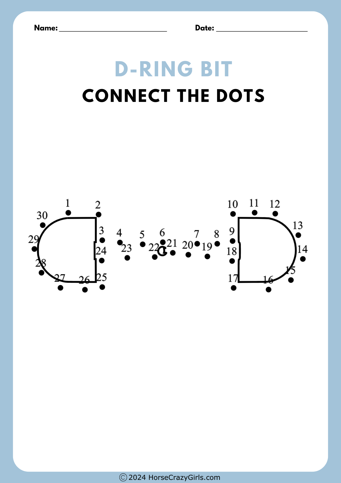 A connect the dots worksheet featuring a D-ring bit.