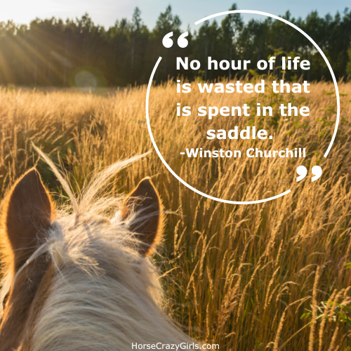 A picture of a person riding a horse with the quote "No hour of life is wasted that is spent in the saddle." ~ Winston Churchill