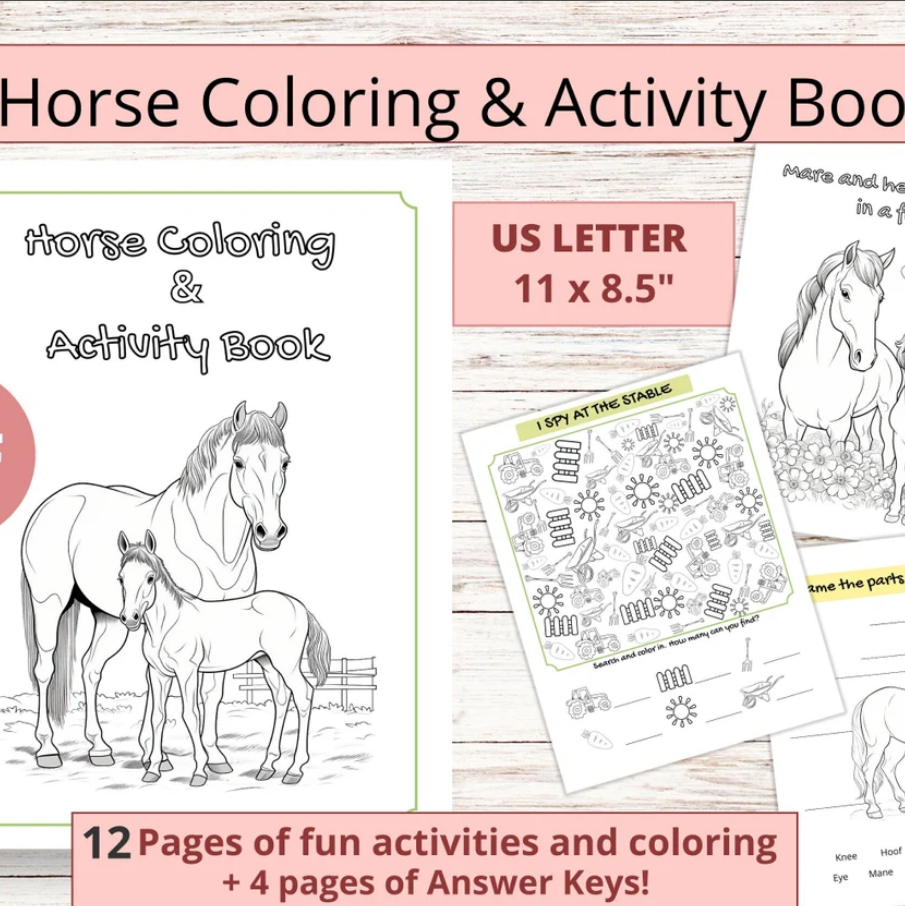 Screenshot of Printable Horse Coloring and Activity Book