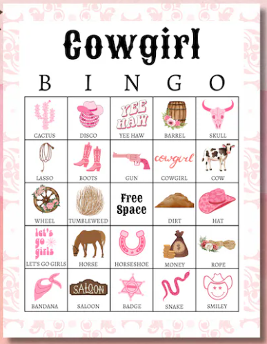 A cowgirl themed bingo game.