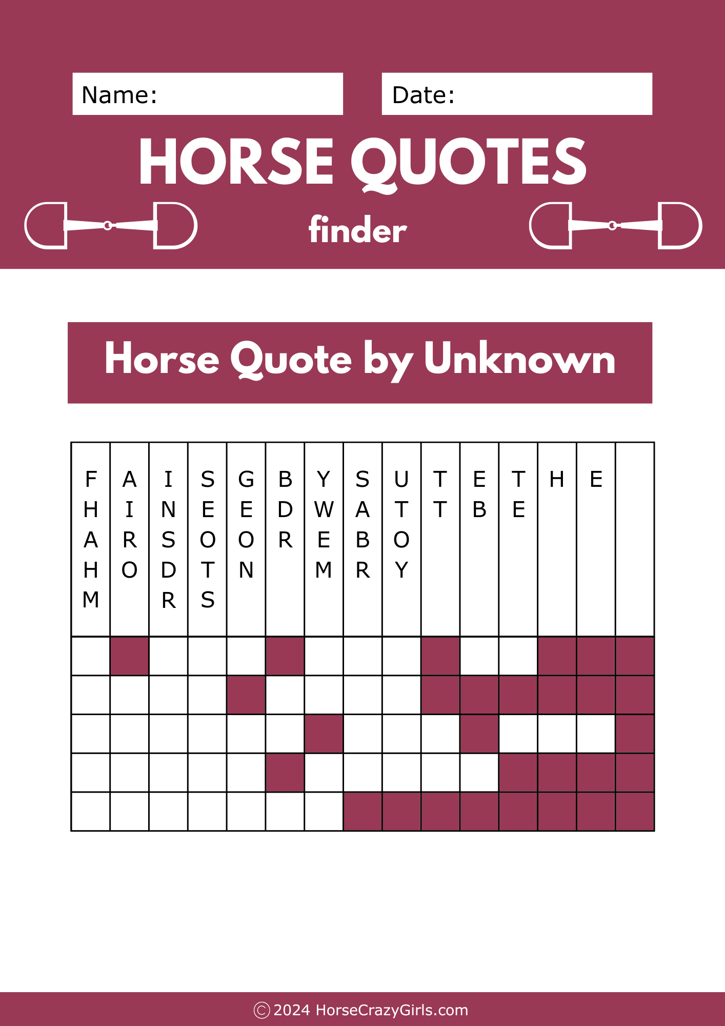 A horse quote finder worksheet.