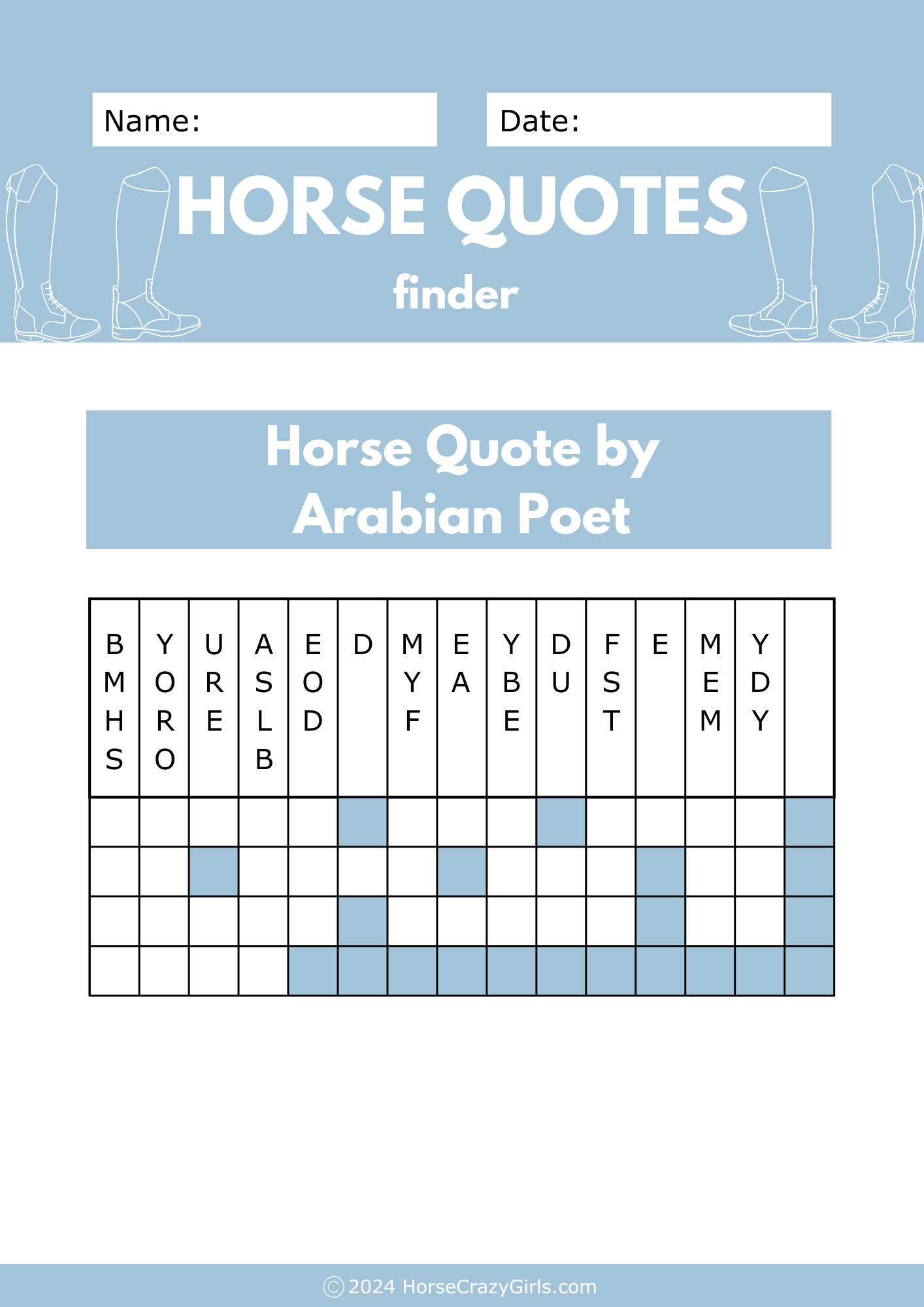 A horse quote finder worksheet.