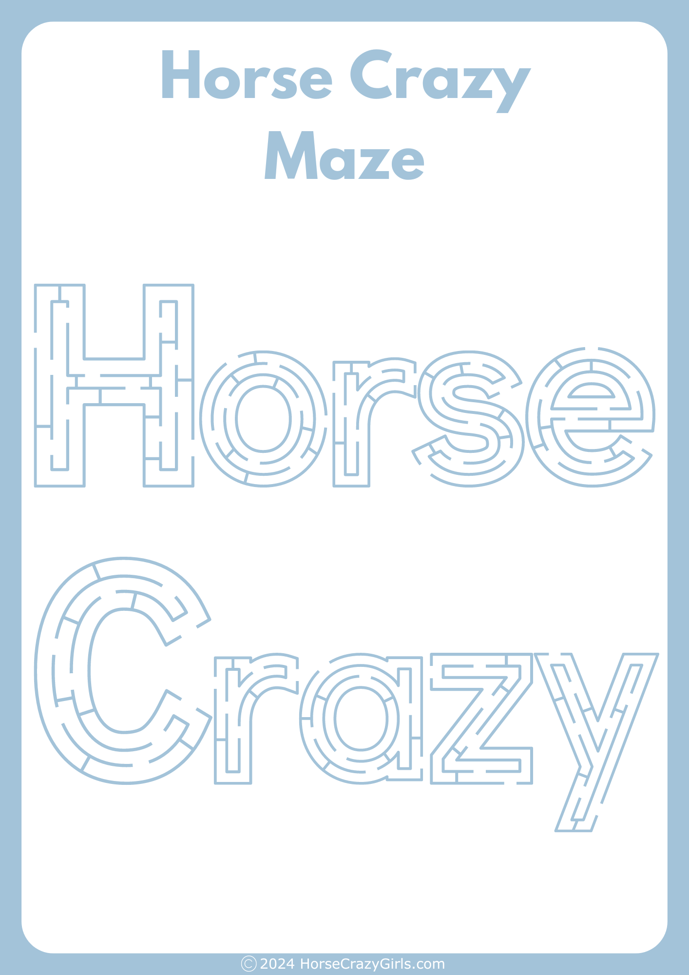 The words Horse Crazy written in letters with mazes in them