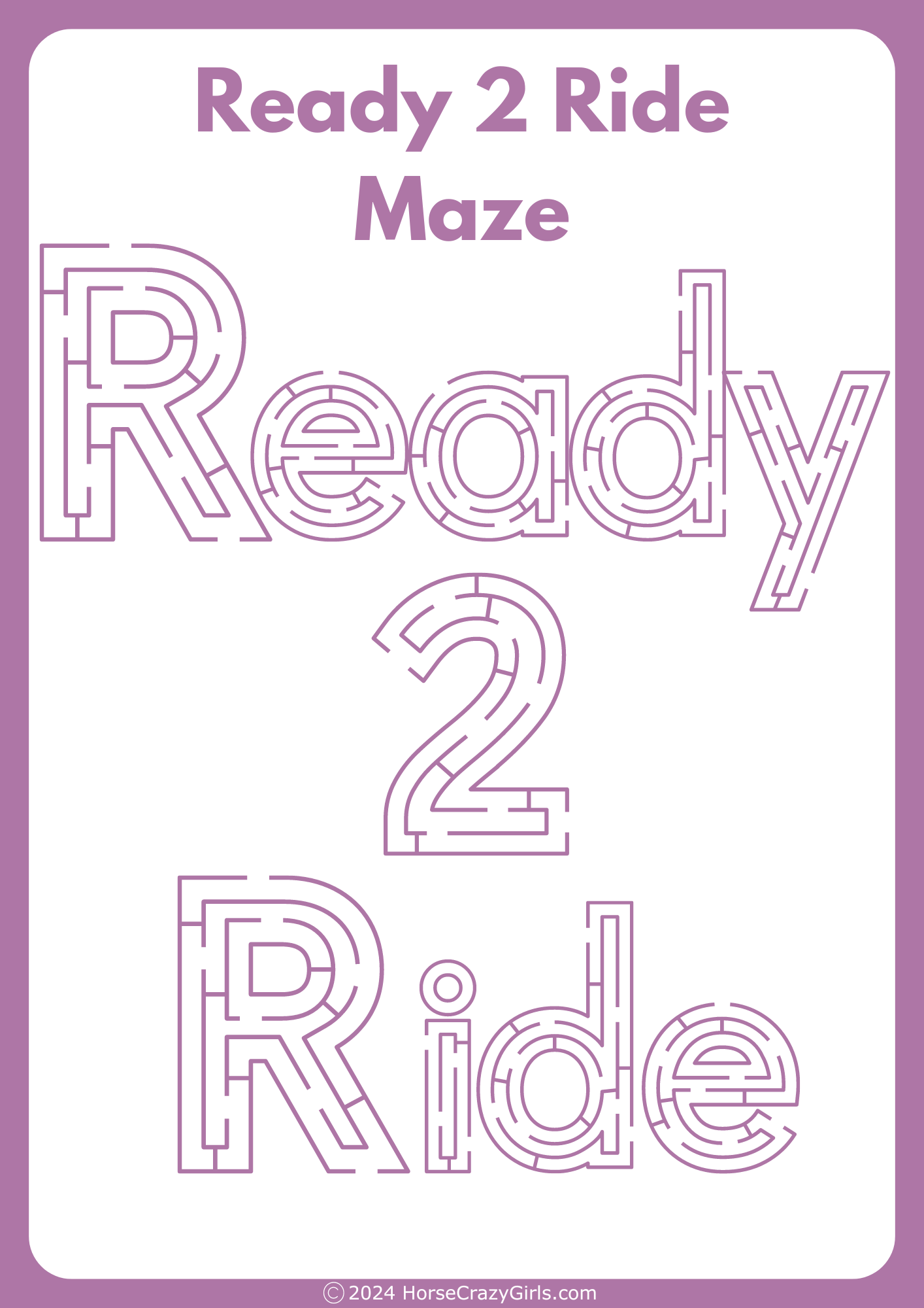The words ready 2 ride made up with letters that have small mazes in them.