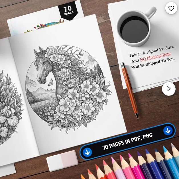 horse coloring page artsy coloring book etsy