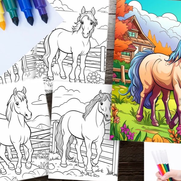 Farm Horses Coloring Book for kids and Adults