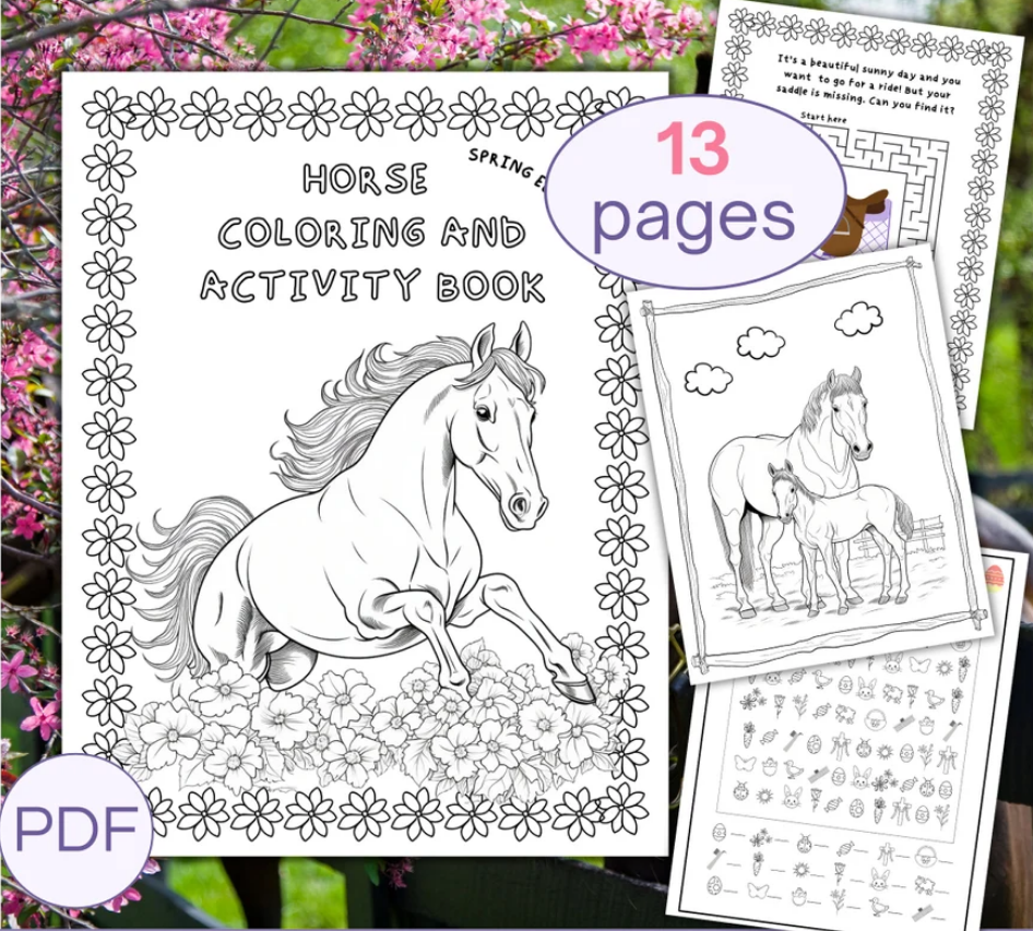 Spring horse coloring & activity book